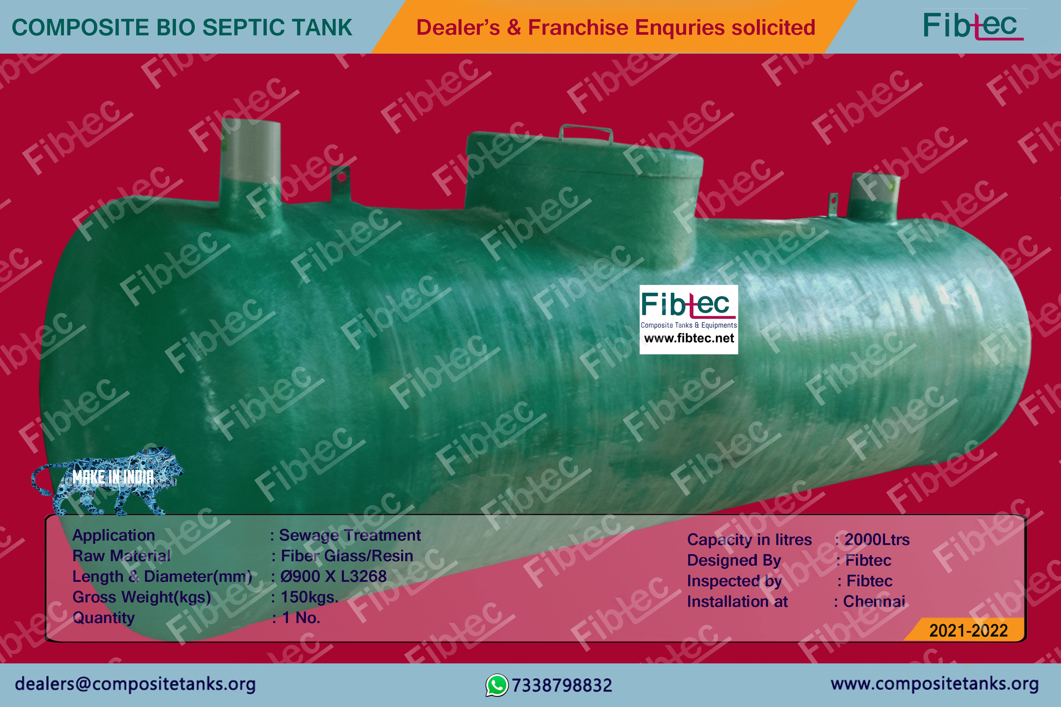 2000 Liters Bio Septic Tank - FRP Composite Bio Septic Tank
