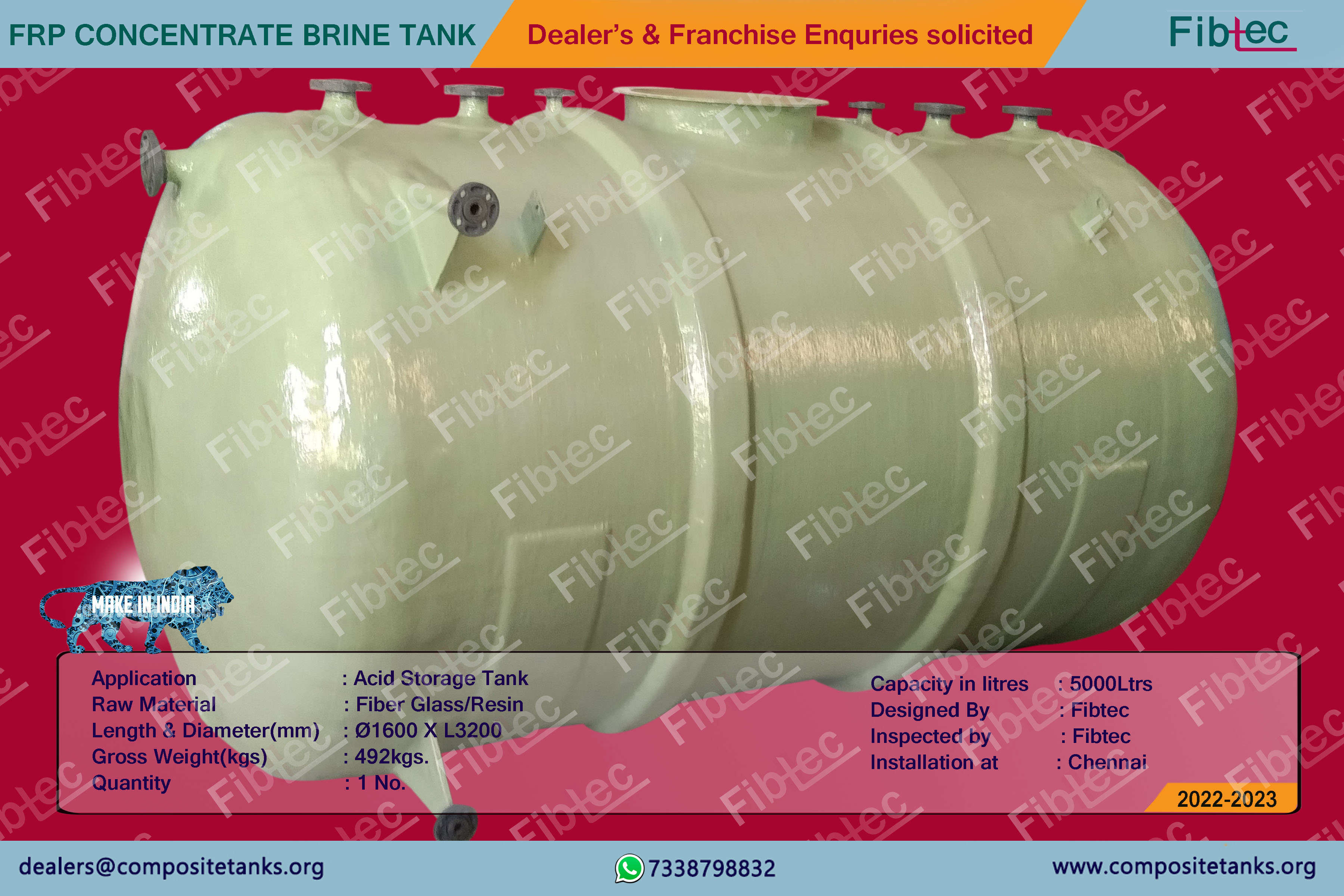 FRP ACID STORAGE TANK – FRP CONCENTRATE BRINE TANK